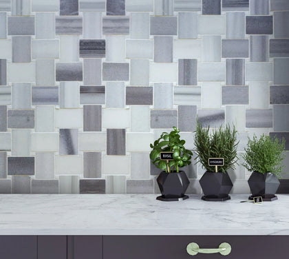 Zebra Basketweave Polished Marble Mosaic Floor and Wall Tile - Sample (Product Shown is Full Size)