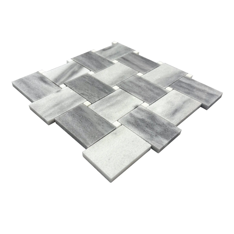 Zebra Basketweave 11-in x 11-in Polished Marble Mosaic Floor and Wall Tile( 4.15 sq. ft. /Box )