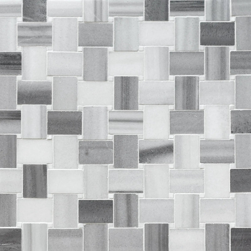 Zebra Basketweave 11-in x 11-in Polished Marble Mosaic Floor and Wall Tile( 4.15 sq. ft. /Box )