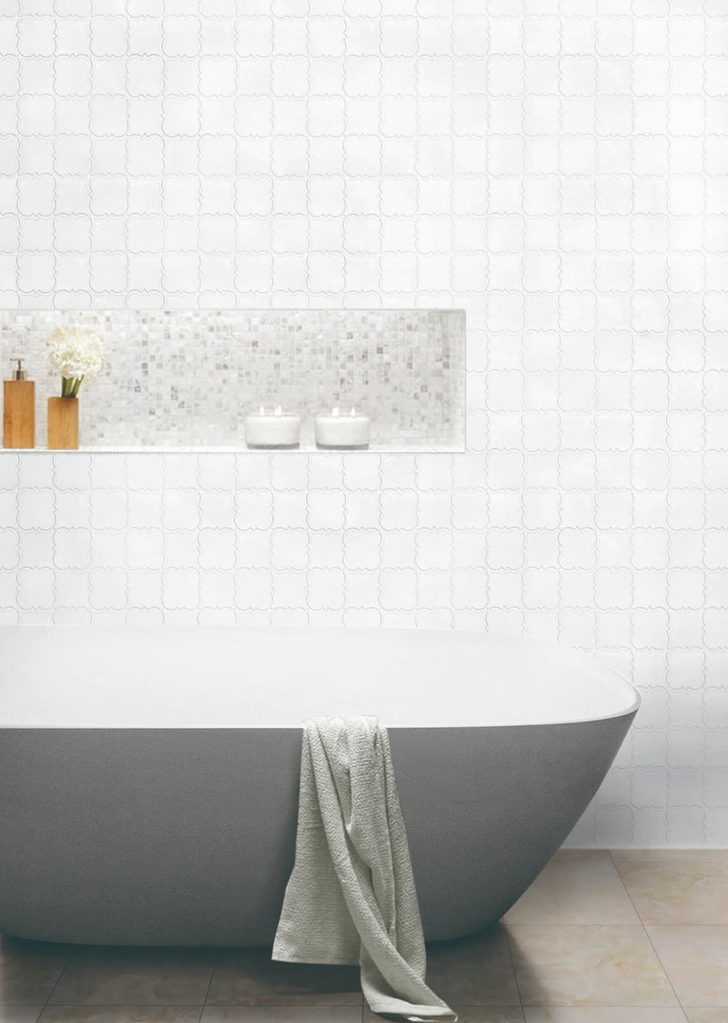 White Square Pattern 12-in x 12-in Ceramic Mosaic Wall Tile( 10 sq. ft. /Box )
