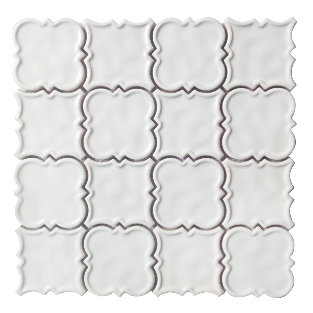 White Square Pattern 12-in x 12-in Ceramic Mosaic Wall Tile( 10 sq. ft. /Box )