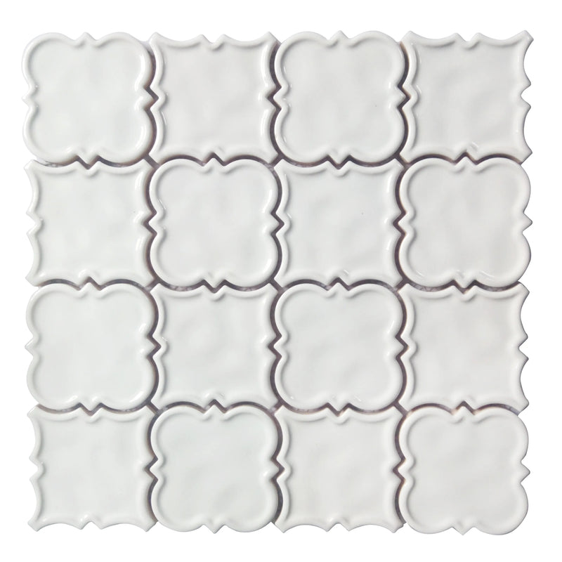White Square Pattern 12-in x 12-in Ceramic Mosaic Wall Tile( 10 sq. ft. /Box )