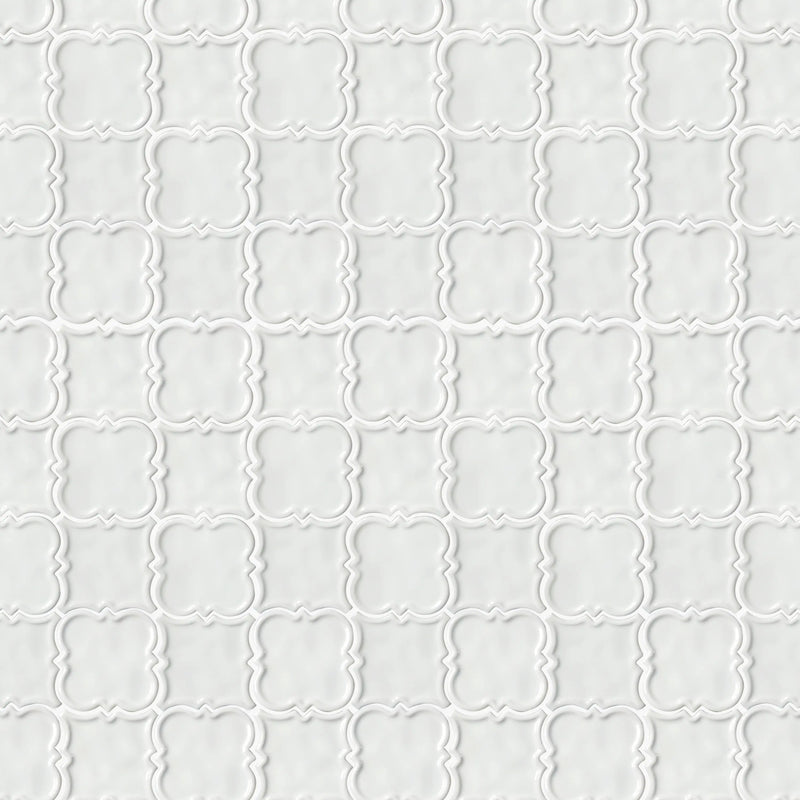 Sample display board featuring White Square Pattern Ceramic Mosaic Tile – elegant white 12x12 inch tile for showroom or design presentation.