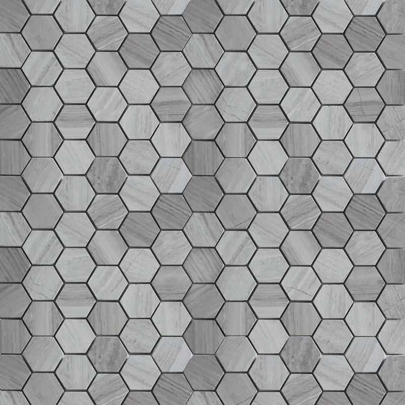 2-in Wooden White Hexagon 12-in x 12-in Honed Marble Mosaic Wall Tile( 5 sq. ft. /Box )