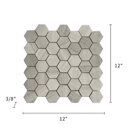 2-in Wooden White Hexagon 12-in x 12-in Honed Marble Mosaic Wall Tile( 5 sq. ft. /Box )