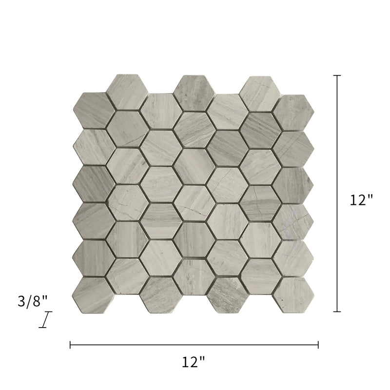 2-in Wooden White Hexagon 12-in x 12-in Honed Marble Mosaic Wall Tile( 5 sq. ft. /Box )