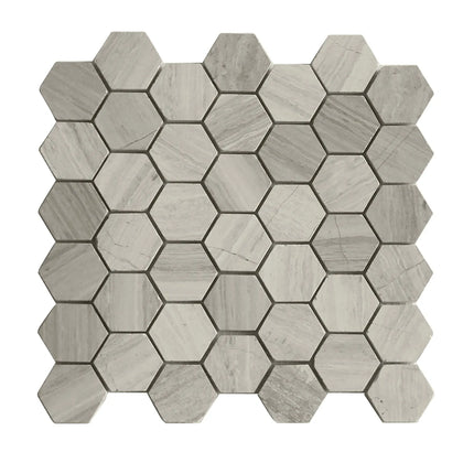 2-in Wooden White Hexagon 12-in x 12-in Honed Marble Mosaic Wall Tile( 5 sq. ft. /Box )
