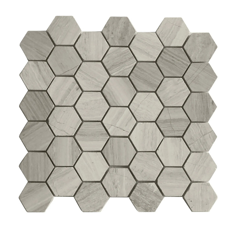 2-in Wooden White Hexagon 12-in x 12-in Honed Marble Mosaic Wall Tile( 5 sq. ft. /Box )