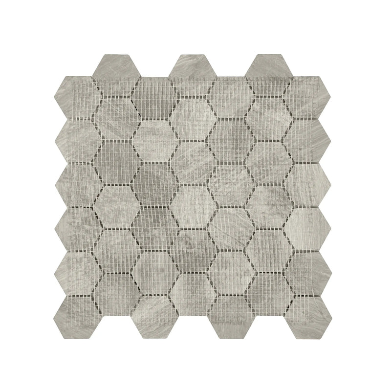 2-in Wooden White Hexagon 12-in x 12-in Honed Marble Mosaic Wall Tile( 5 sq. ft. /Box )