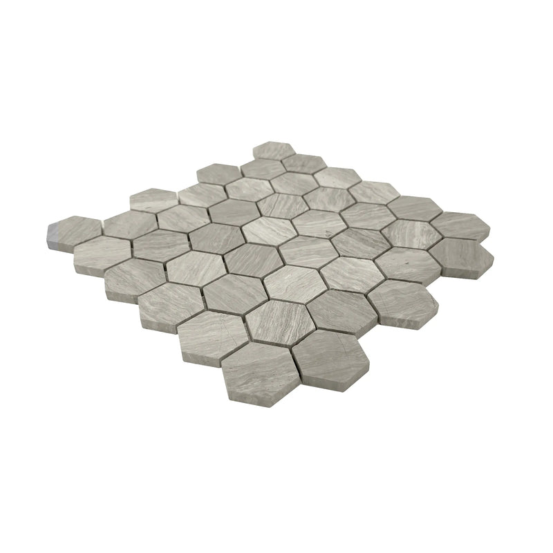 2-in Wooden White Hexagon 12-in x 12-in Honed Marble Mosaic Wall Tile( 5 sq. ft. /Box )