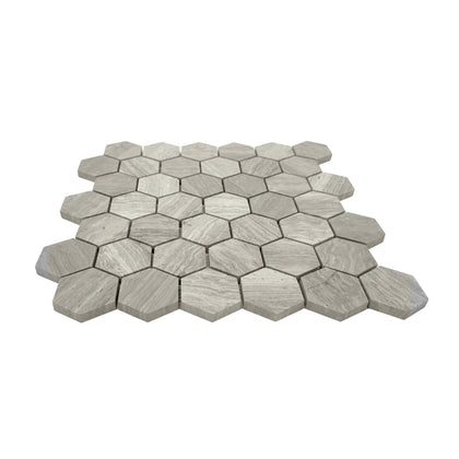 2-in Wooden White Hexagon 12-in x 12-in Honed Marble Mosaic Wall Tile( 5 sq. ft. /Box )