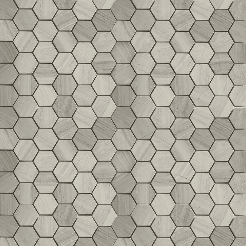 2-in Wooden White Hexagon 12-in x 12-in Honed Marble Mosaic Wall Tile( 5 sq. ft. /Box )