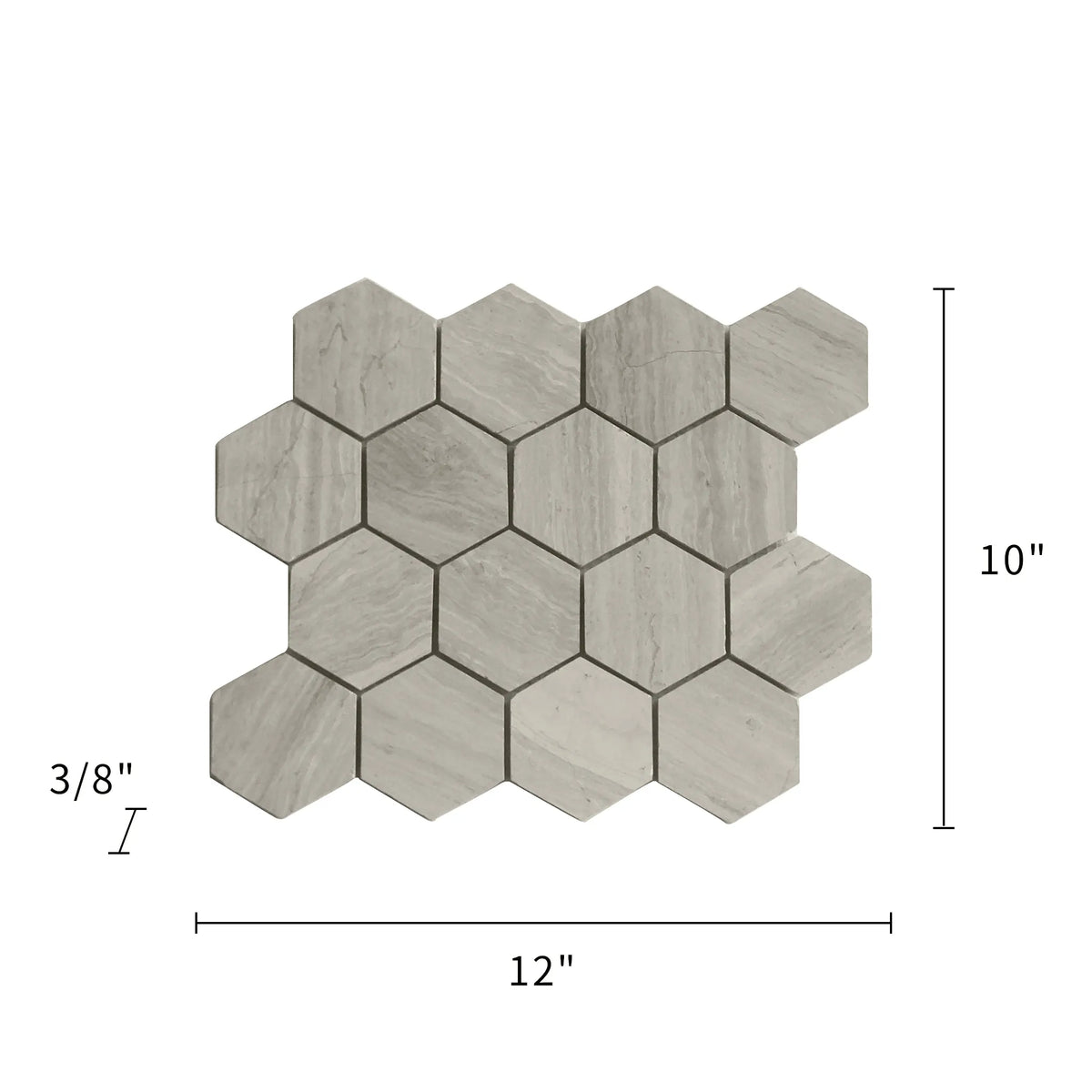 3-in Wooden gray Hexagon 12-in x 10-in Honed Marble Mosaic Wall Tile( 4.15 sq. ft. /Box )