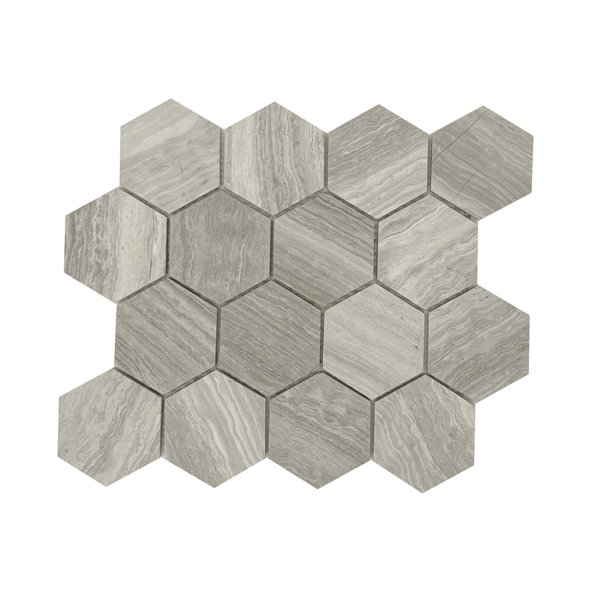 3-in Wooden gray Hexagon 12-in x 10-in Honed Marble Mosaic Wall Tile( 4.15 sq. ft. /Box )