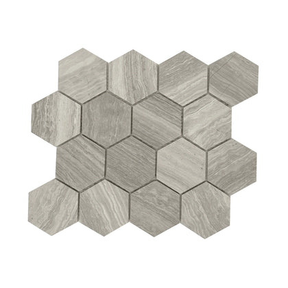 3-in Wooden gray Hexagon 12-in x 10-in Honed Marble Mosaic Wall Tile( 4.15 sq. ft. /Box )