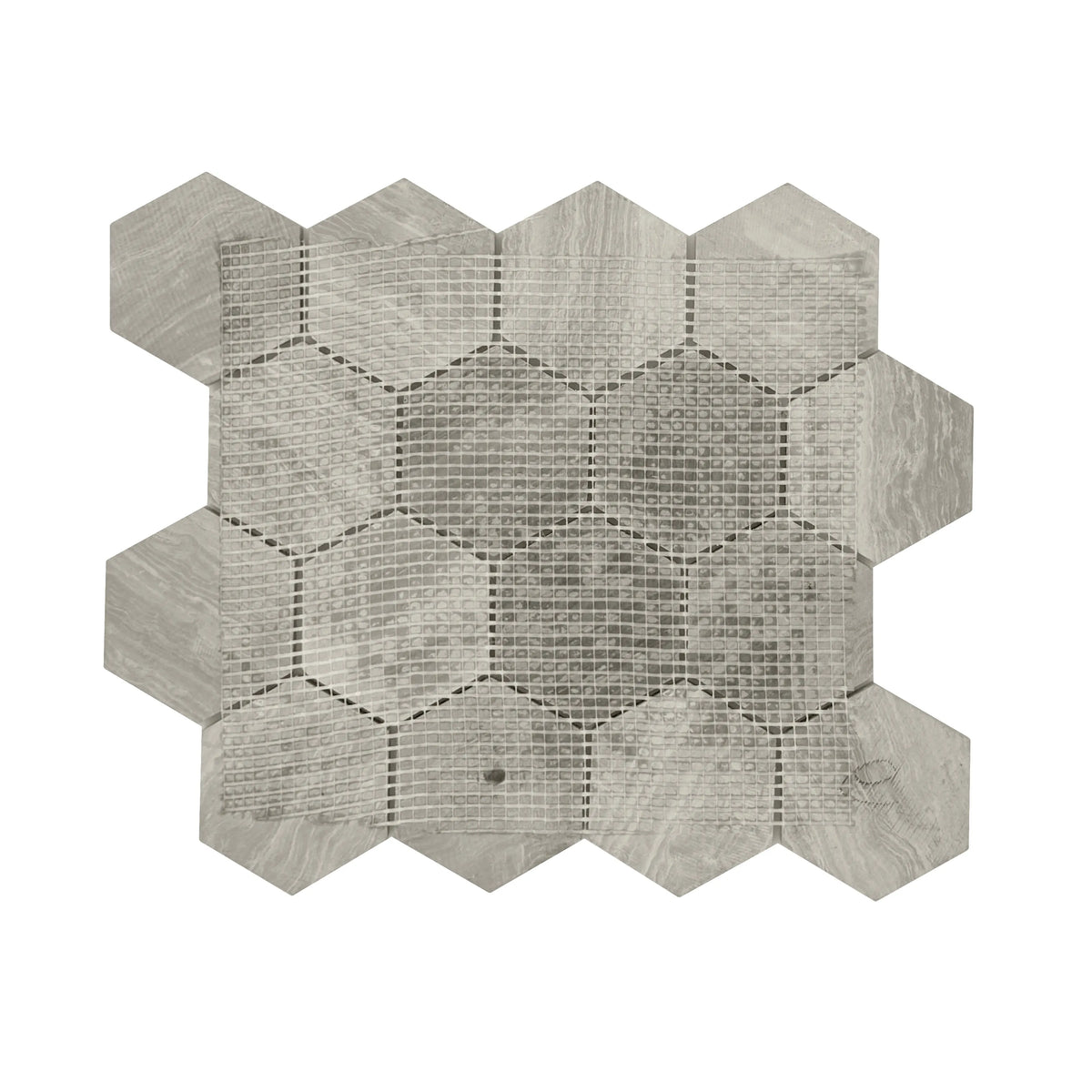 3-in Wooden gray Hexagon 12-in x 10-in Honed Marble Mosaic Wall Tile( 4.15 sq. ft. /Box )