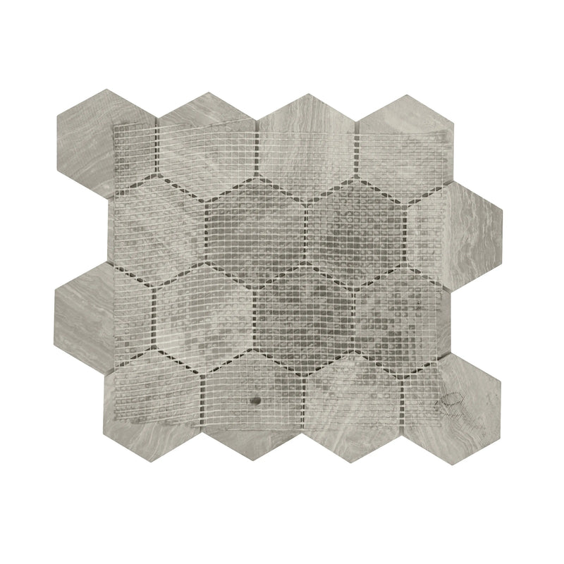 3-in Wooden gray Hexagon 12-in x 10-in Honed Marble Mosaic Wall Tile( 4.15 sq. ft. /Box )
