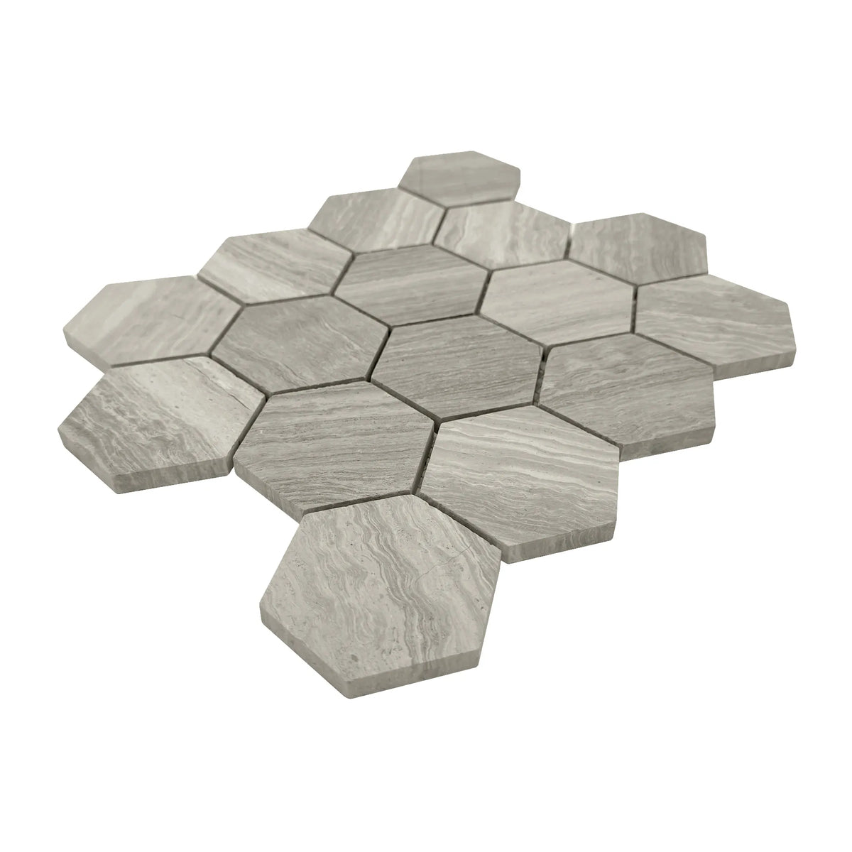 3-in Wooden gray Hexagon 12-in x 10-in Honed Marble Mosaic Wall Tile( 4.15 sq. ft. /Box )