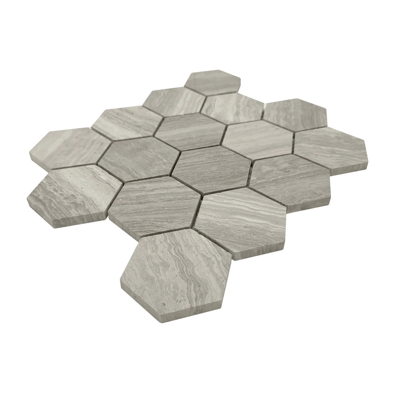 3-in Wooden gray Hexagon 12-in x 10-in Honed Marble Mosaic Wall Tile( 4.15 sq. ft. /Box )