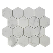3-in Calacatta Hexagon 12-in x 10-in Polished Marble Mosaic Floor and Wall Tile( 4.15 sq. ft. /Box )