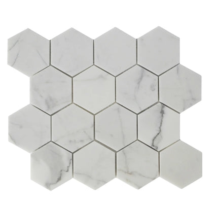 3-in Calacatta Hexagon 12-in x 10-in Polished Marble Mosaic Floor and Wall Tile( 4.15 sq. ft. /Box )