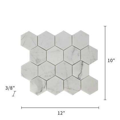 3-in Calacatta Hexagon 12-in x 10-in Polished Marble Mosaic Floor and Wall Tile( 4.15 sq. ft. /Box )