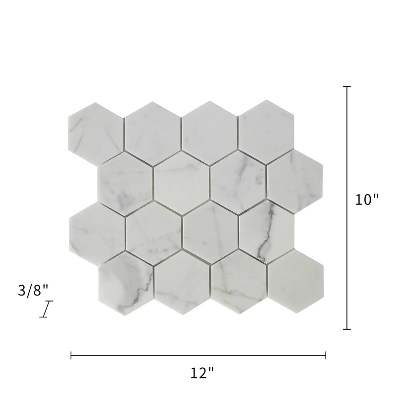 3-in Calacatta Hexagon 12-in x 10-in Polished Marble Mosaic Floor and Wall Tile( 4.15 sq. ft. /Box )