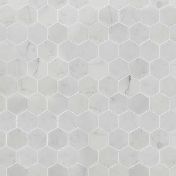 3-in Calacatta Hexagon 12-in x 10-in Polished Marble Mosaic Floor and Wall Tile( 4.15 sq. ft. /Box )