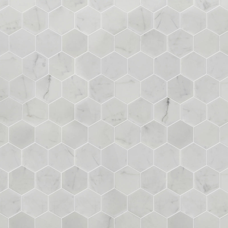3-in Calacatta Hexagon 12-in x 10-in Polished Marble Mosaic Floor and Wall Tile( 4.15 sq. ft. /Box )