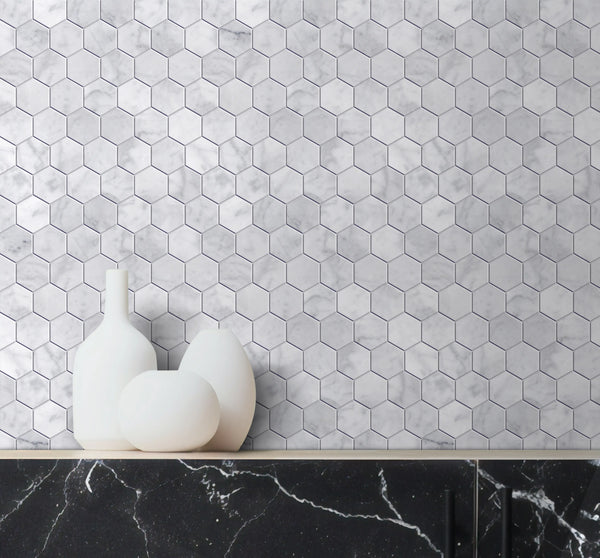 2-in Carrara White Hexagon 12-in x 12-in Honed Marble Mosaic Floor and Wall Tile( 5 sq. ft. /Box )