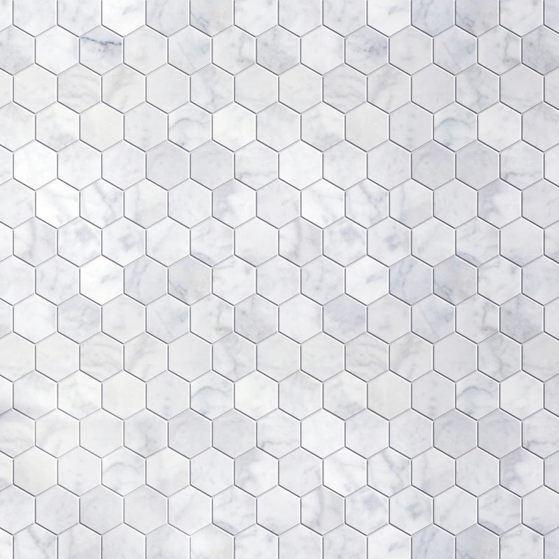 2-in Carrara White Hexagon Honed Marble Mosaic Floor and Wall Tile - Sample (Product Shown is Full Size)