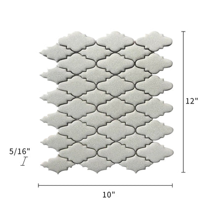Size diagram of 10x12 inch Blanco Crackled Porcelain Mosaic Tile – labeled for wall and floor use, 0.83 sq. ft coverage