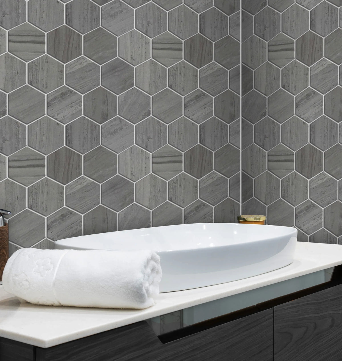 3-in Athens Gray Hexagon 12-in x 11-in Honed Mosaic Floor and Wall Tile ( 4.6 sq. ft. /Box )