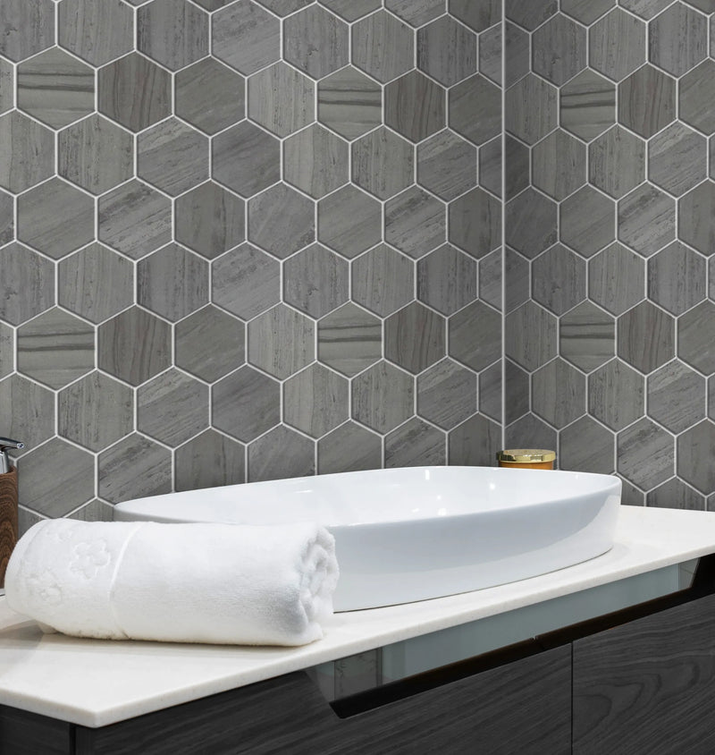 3-in Athens Gray Hexagon 12-in x 11-in Honed Mosaic Floor and Wall Tile ( 4.6 sq. ft. /Box )