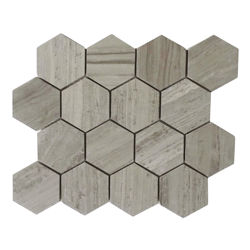 3-in Athens Gray Hexagon 12-in x 11-in Honed Mosaic Floor and Wall Tile ( 4.6 sq. ft. /Box )