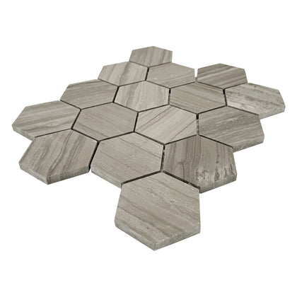 3-in Athens Gray Hexagon 12-in x 11-in Honed Mosaic Floor and Wall Tile ( 4.6 sq. ft. /Box )