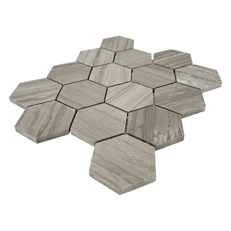 3-in Athens Gray Hexagon 12-in x 11-in Honed Mosaic Floor and Wall Tile ( 4.6 sq. ft. /Box )