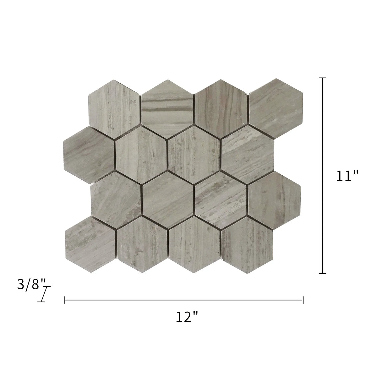 3-in Athens Gray Hexagon 12-in x 11-in Honed Mosaic Floor and Wall Tile ( 4.6 sq. ft. /Box )