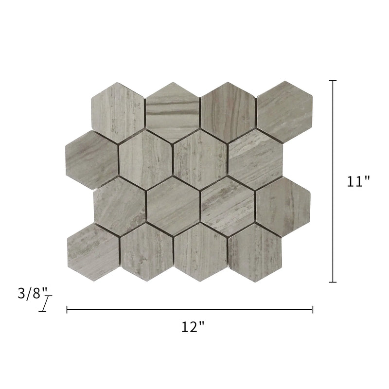 3-in Athens Gray Hexagon 12-in x 11-in Honed Mosaic Floor and Wall Tile ( 4.6 sq. ft. /Box )