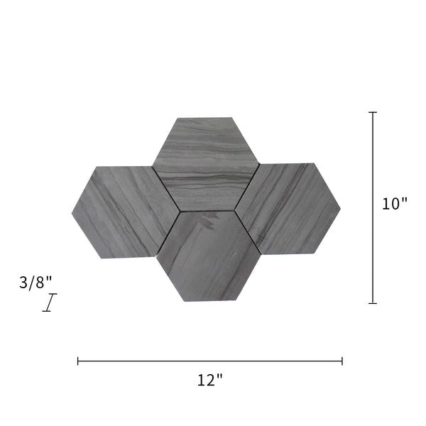 6-in Athens Gray Hexagon 12-in x 10-in Honed Mosaic Floor and Wall Tile( 4.15 sq. ft. /Box )