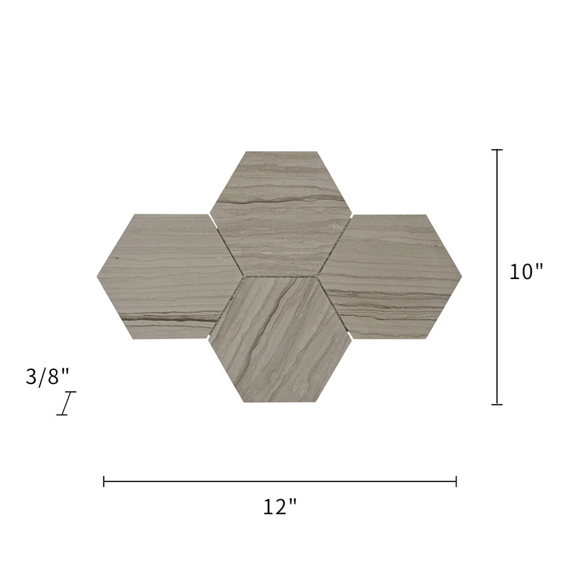 6-in Athens Gray Hexagon 12-in x 10-in Honed Mosaic Floor and Wall Tile( 4.15 sq. ft. /Box )