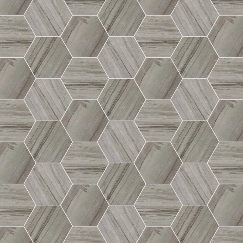 6-in Athens Gray Hexagon 12-in x 10-in Honed Mosaic Floor and Wall Tile( 4.15 sq. ft. /Box )