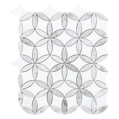 Flower Thassos & Carrara 14-in x 12-in Waterjet Marble Mosaic Floor and Wall Tile( 5.85 sq. ft. /Box )