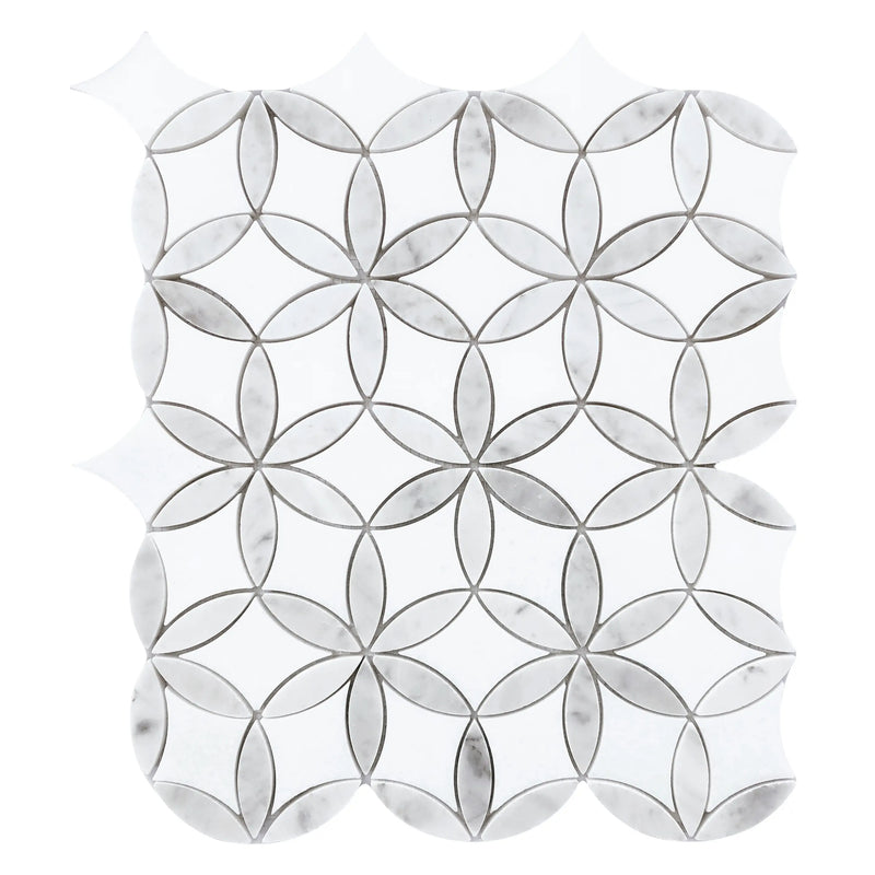 Flower Thassos & Carrara 14-in x 12-in Waterjet Marble Mosaic Floor and Wall Tile( 5.85 sq. ft. /Box )