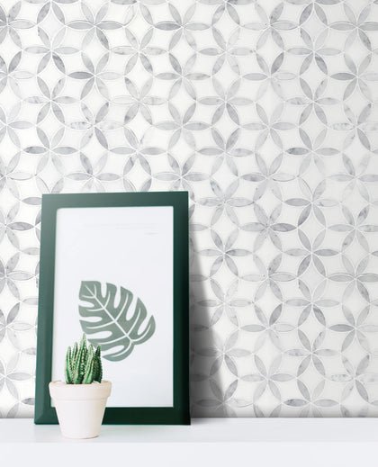 Flower Thassos & Carrara 14-in x 12-in Waterjet Marble Mosaic Floor and Wall Tile( 5.85 sq. ft. /Box )