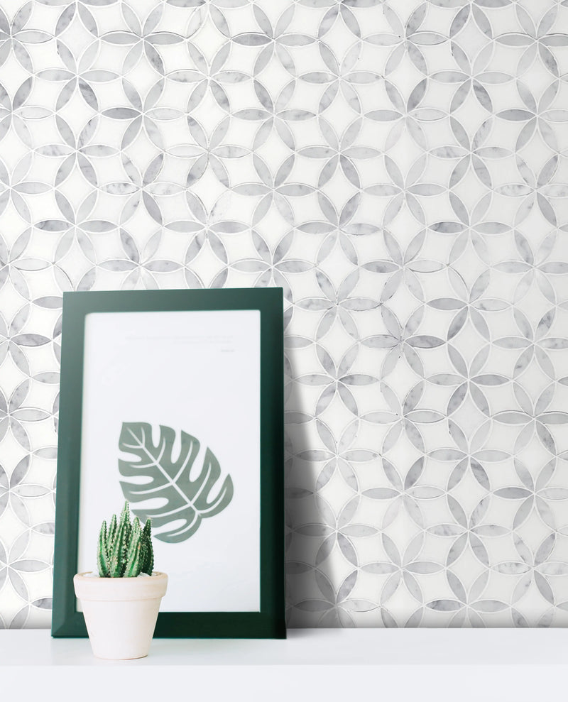 Flower Thassos & Carrara 14-in x 12-in Waterjet Marble Mosaic Floor and Wall Tile( 5.85 sq. ft. /Box )