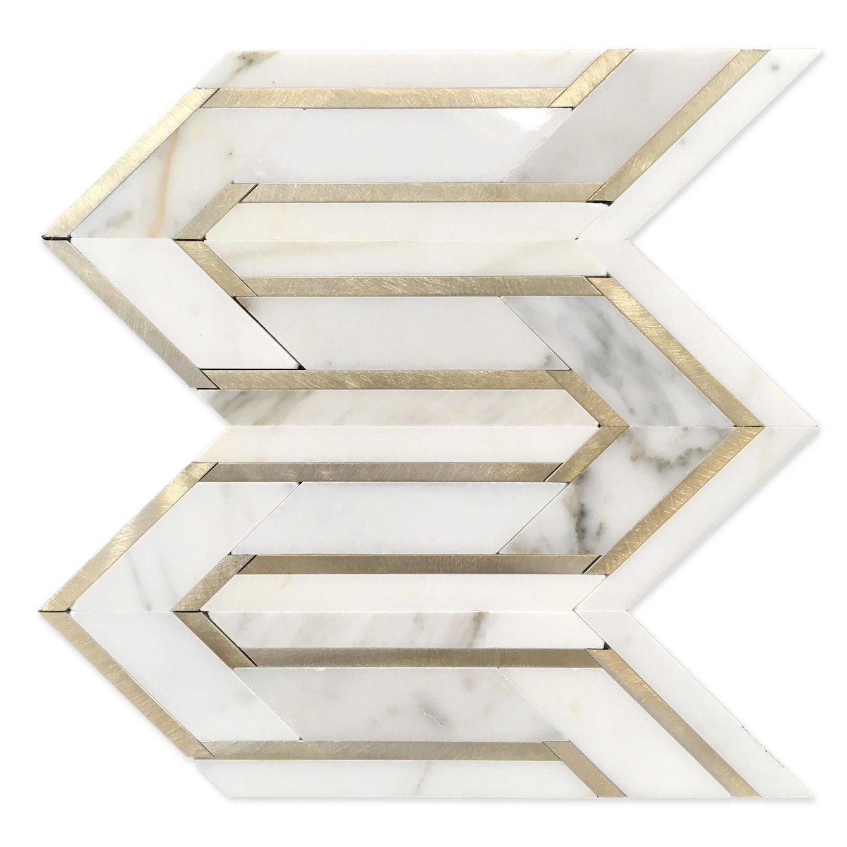 Arrows-Calacatta Gold with Gold Metal Accents 12-in x 9-in Polished Waterjet Mosaic Wall Tile( 3.55 sq. ft. /Box )