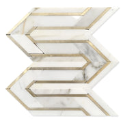 Arrows-Calacatta Gold with Gold Metal Accents 12-in x 9-in Polished Waterjet Mosaic Wall Tile( 3.55 sq. ft. /Box )