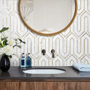 Arrows-Calacatta Gold with Gold Metal Accents 12-in x 9-in Polished Waterjet Mosaic Wall Tile( 3.55 sq. ft. /Box )