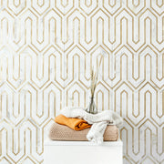 Arrows-Calacatta Gold with Gold Metal Accents 12-in x 9-in Polished Waterjet Mosaic Wall Tile( 3.55 sq. ft. /Box )